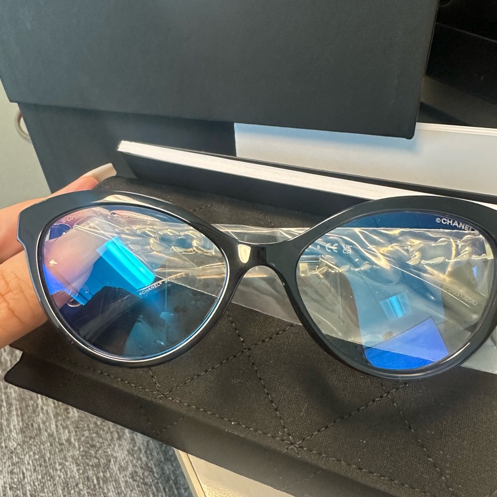 Brand New Black Chanel Cat Eye glasses with Chain Link Arms